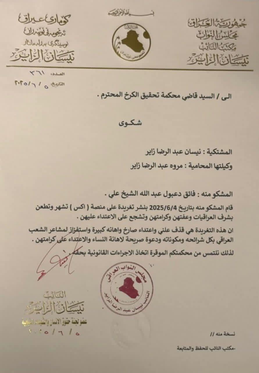 نائبة تتقدم بشكوى ضد فائق الشيخ علي لطعنهِ بشرف العراقيات بعد اعتماد العباءة زياً رسمياً. download - 2025-06-06T100203.659